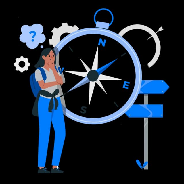 An Illustration of Compass symbol and an arrow pointing from a blue box.