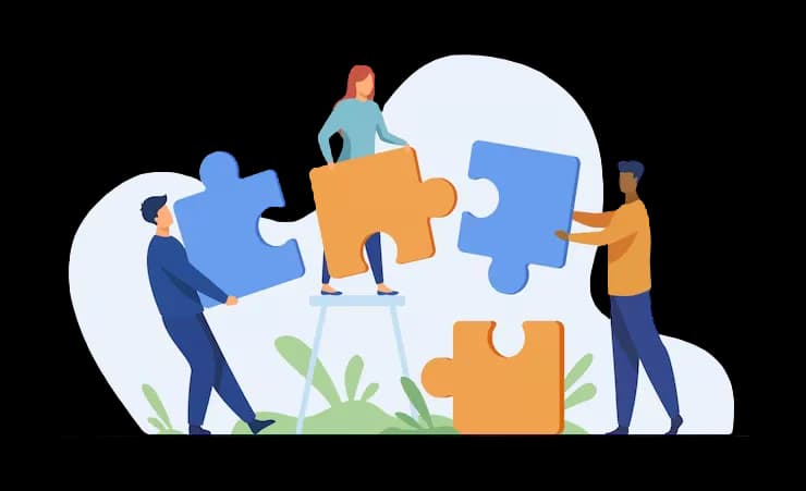 Partners connecting puzzle pieces illustration