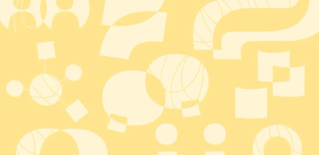 Abstract yellow background with speech bubbles, question marks, and network icons representing collaborative digital research concepts.