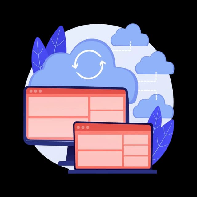 Cloud data synchronization between multiple devices with illustrated cloud computing interface.