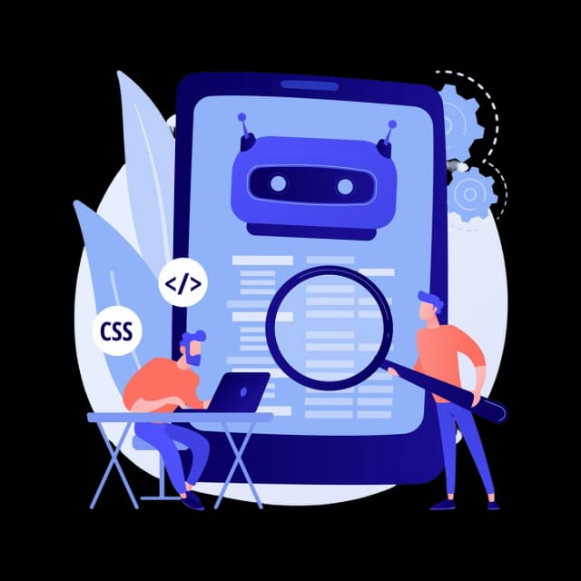 Developer coding on a laptop while a robot face appears on a large screen, symbolizing AI-assisted programming.