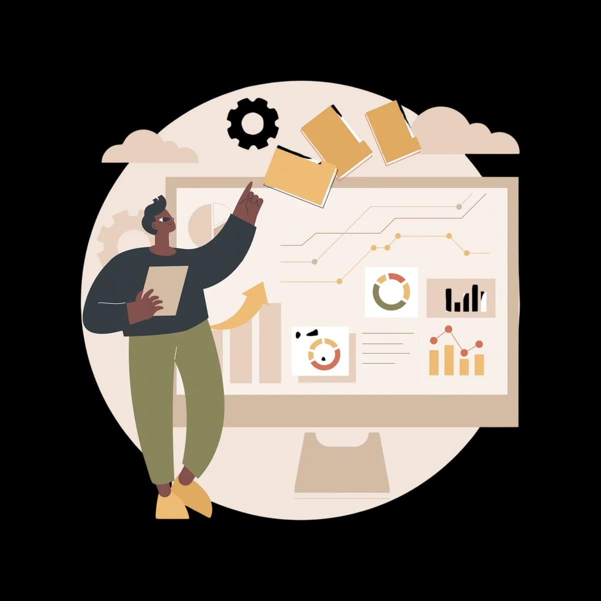 Person organizing documents on a dashboard