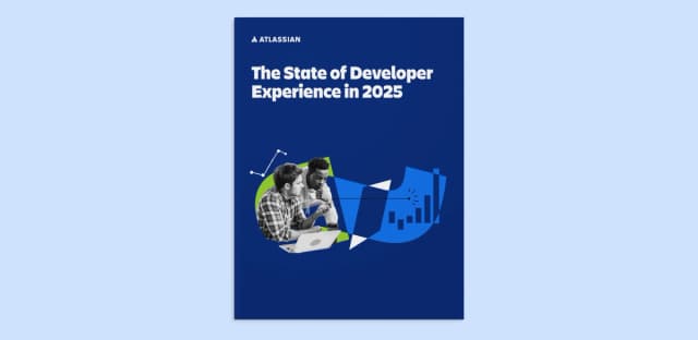 Cover of Atlassian’s “The State of Developer Experience in 2025” report featuring two developers collaborating and a graphic of charts and data.