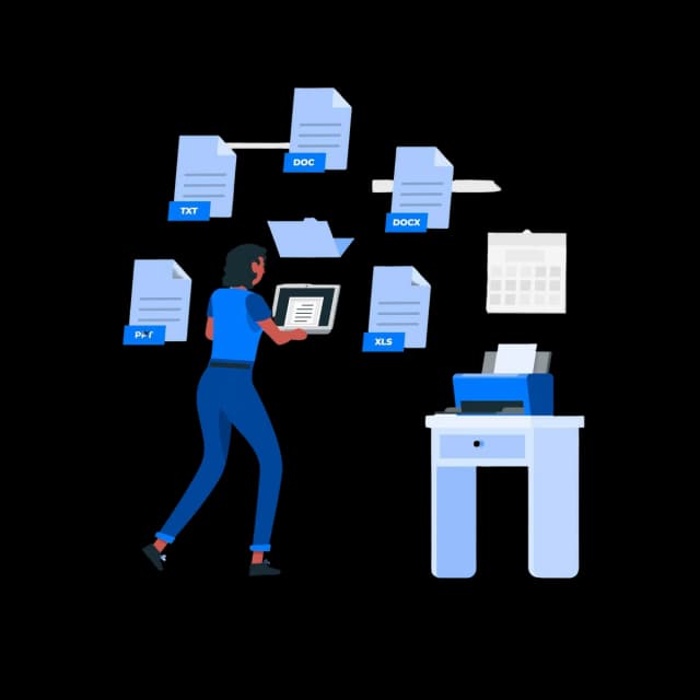 Person organizing various digital file types that seem to be duplicates.