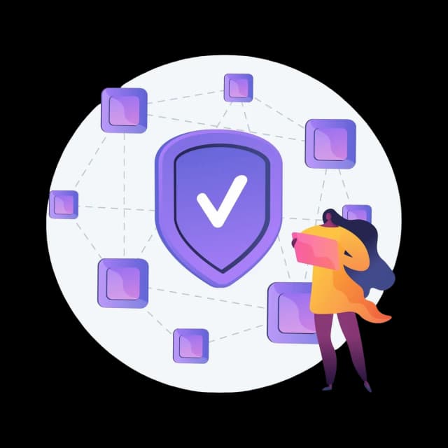 Person standing by a shield icon with a checkmark, symbolizing strong account security.