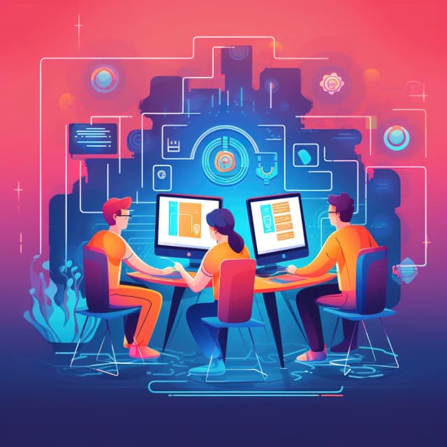 Team collaboration in software development with DevOps testing solutions.