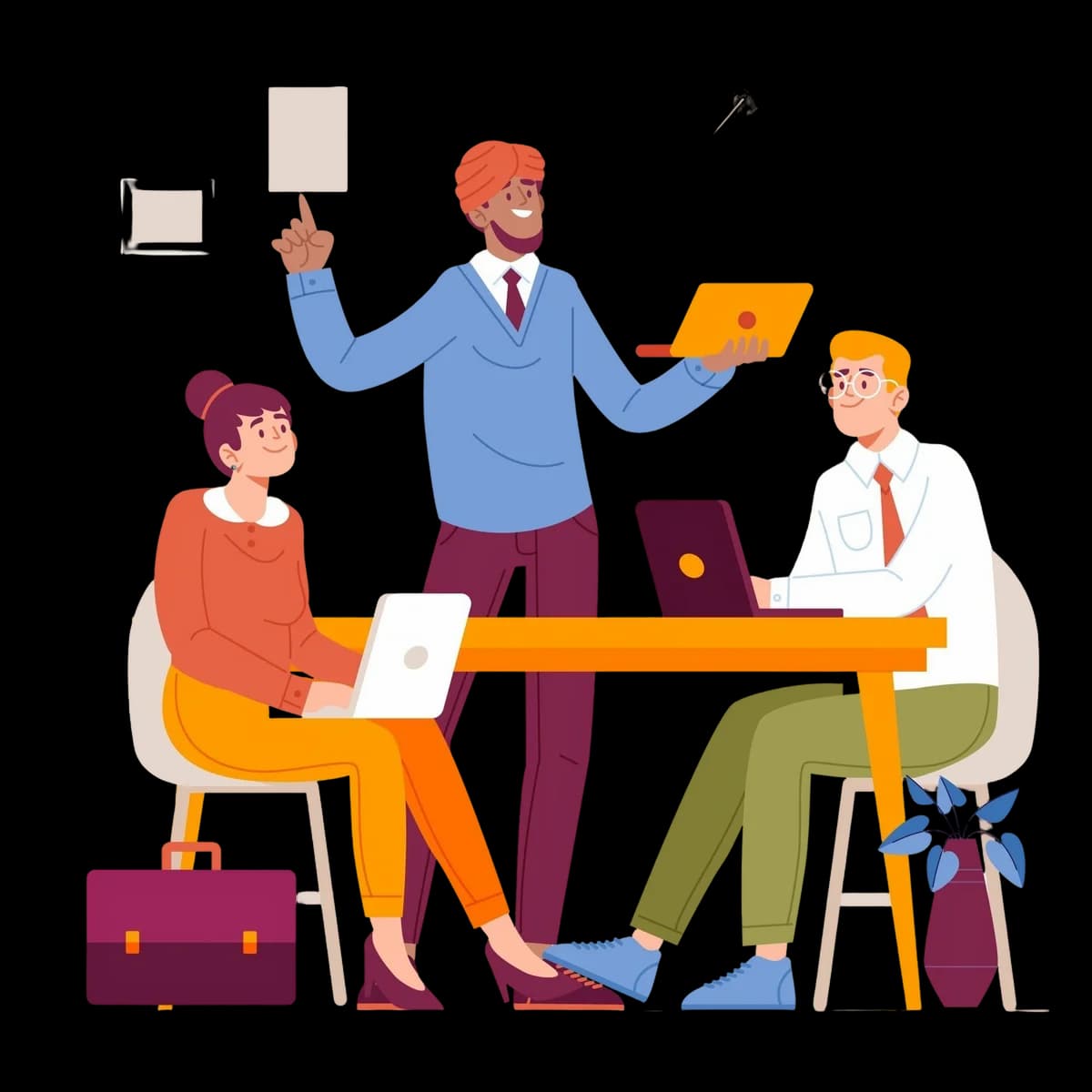 A business team sharing ideas and working together around a table.