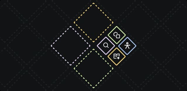 Four colorful diamond icons representing auditing, foundations, tooling, and community in accessibility design.