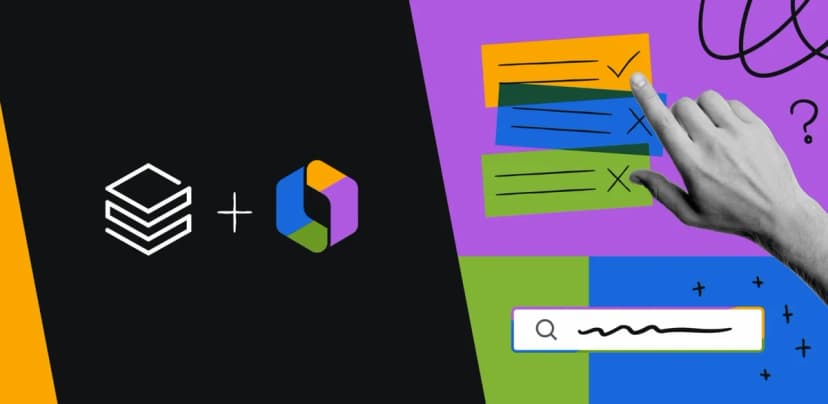 Visual collage showing Databricks and Atlassian logos with colorful interface elements and a hand interacting with data checklists.