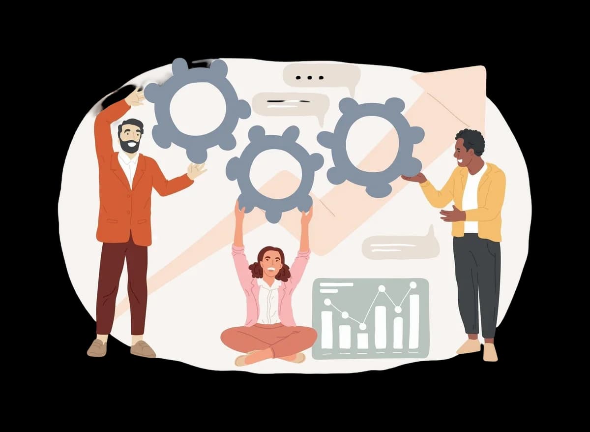 Team aligning processes and workflows using shared systems.