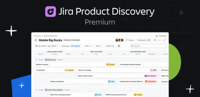 Jira Product Discovery Premium banner with a visual of project timelines and initiatives.