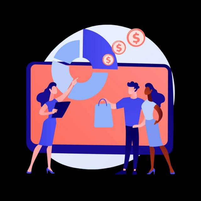 A team of professionals review the pricing updates chart on a large screen.