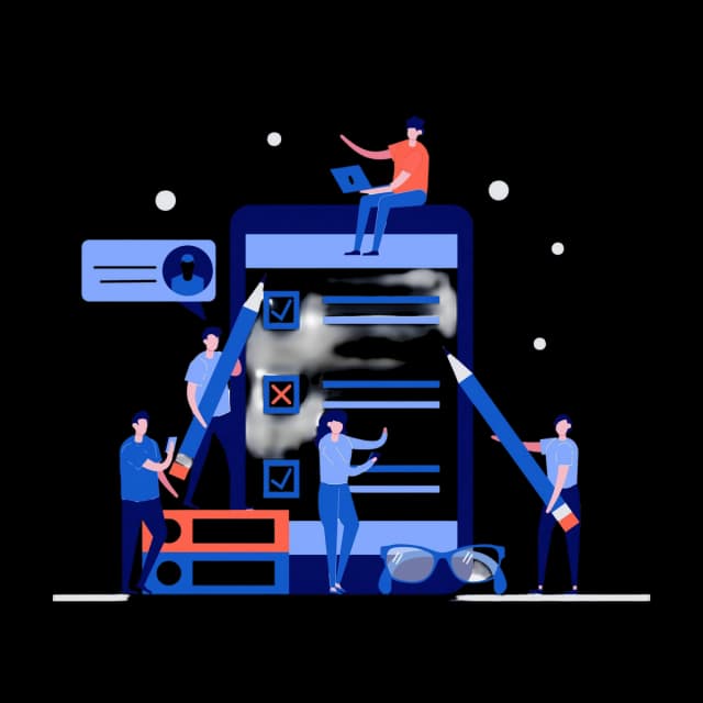 Illustration of team members working collectively on a template.