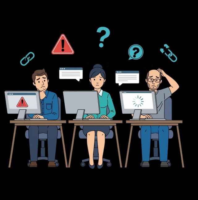 Illustration of a team struggling with disconnected workflows and unclear processes