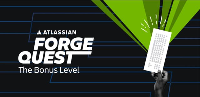 Atlassian Forge Quest promotional graphic with text ‘The Bonus Level’ and a hand holding a glowing ticket.