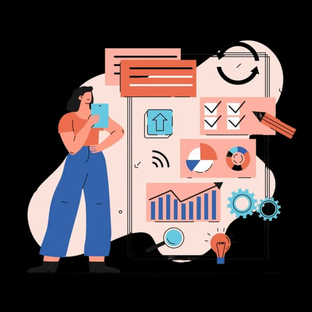 Illustration showing organized workflows, checklists, and analytics in a planning dashboard.