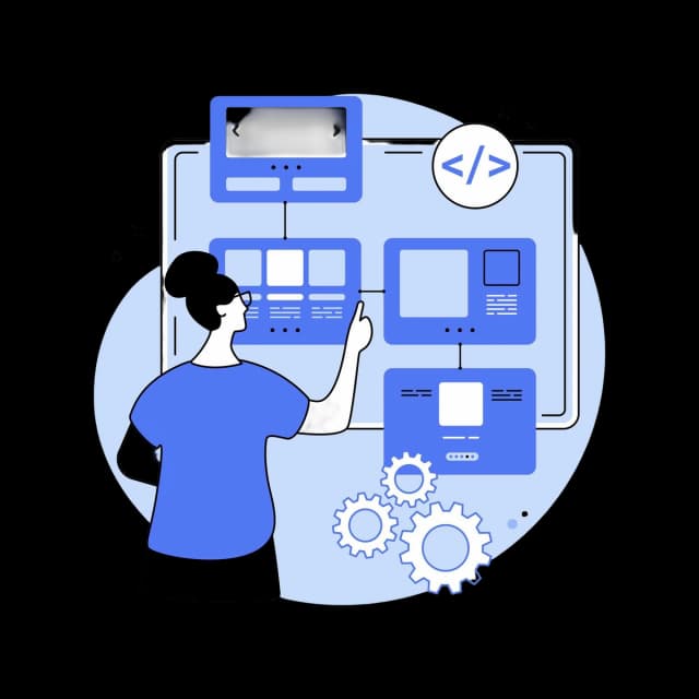Person interacting with a digital sitemap diagram representing website or application architecture.