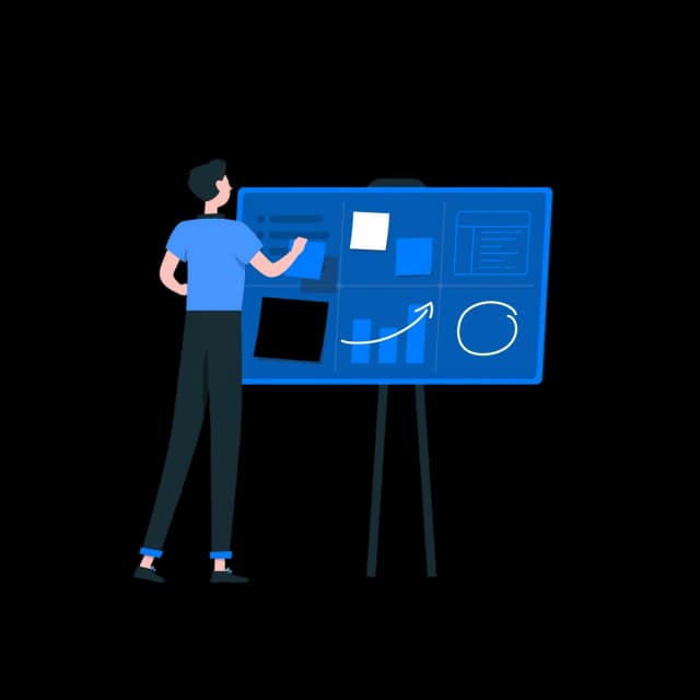 Person organizing tasks and charts on a project board.
