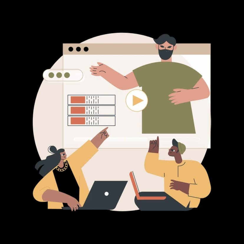 Illustration of a person using a tablet, surrounded by cloud, server, and data icons representing cloud computing and data management.