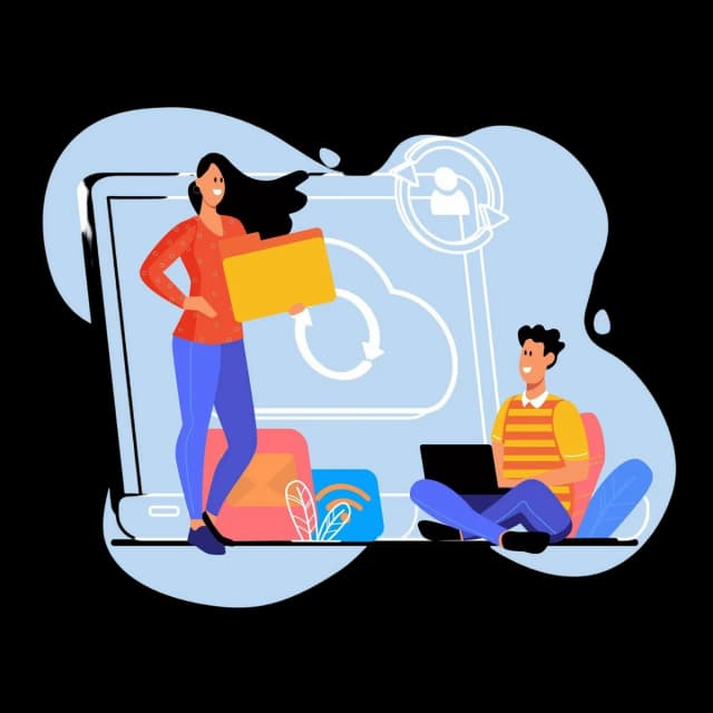 Illustration of Cloud collaboration and data sharing.