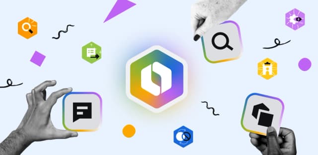 Central Rovo logo surrounded by hands holding feature icons.