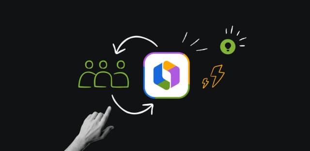 Graphic showing collaboration between team members and Atlassian AI tools for ideas and productivity.