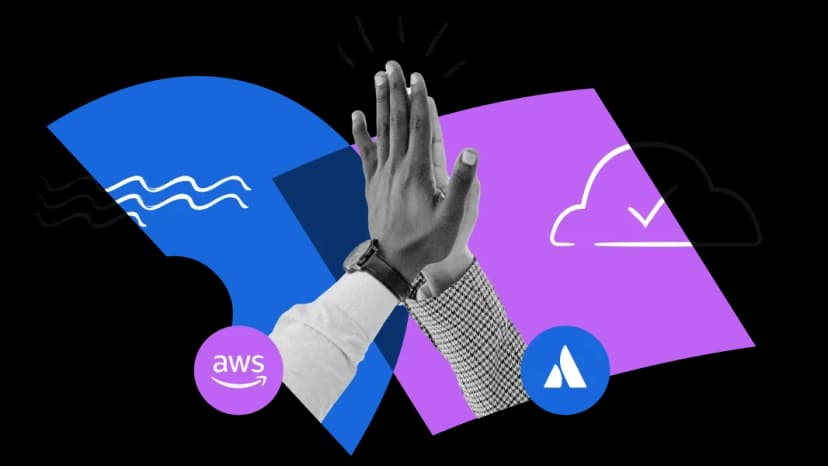 AWS and Atlassian partnership handshake symbolizing collaboration on AWS Marketplace.