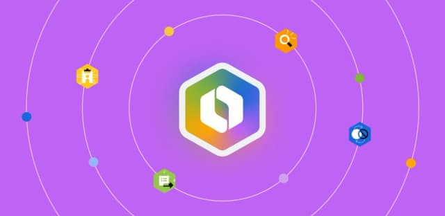 Central Rovo logo surrounded by icons representing its connected capabilities on a purple background.