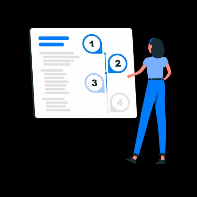 A Developer analyzing a four-step workflow on a large board.