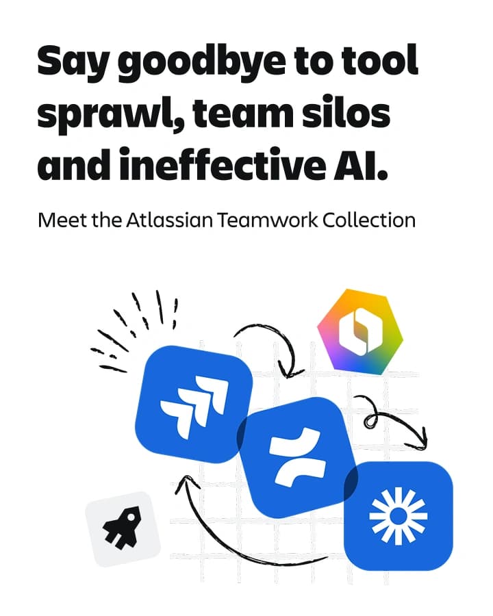 Banner with text promoting Atlassian Teamwork Collection, featuring icons for Jira, Confluence, Loom, and Rovo AI.
