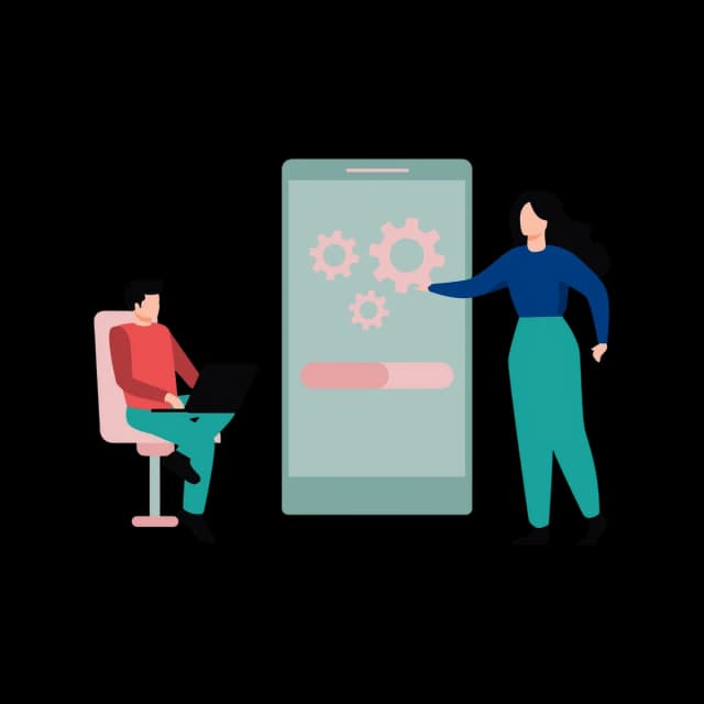 Developers collaborating on mobile app settings and configuration.