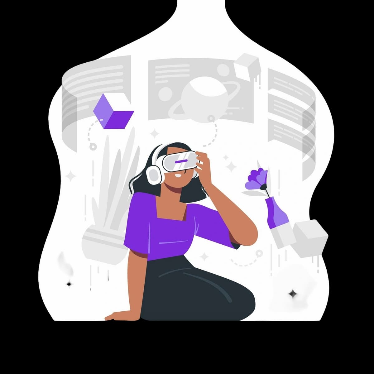 Person using a virtual reality headset in a futuristic workspace.