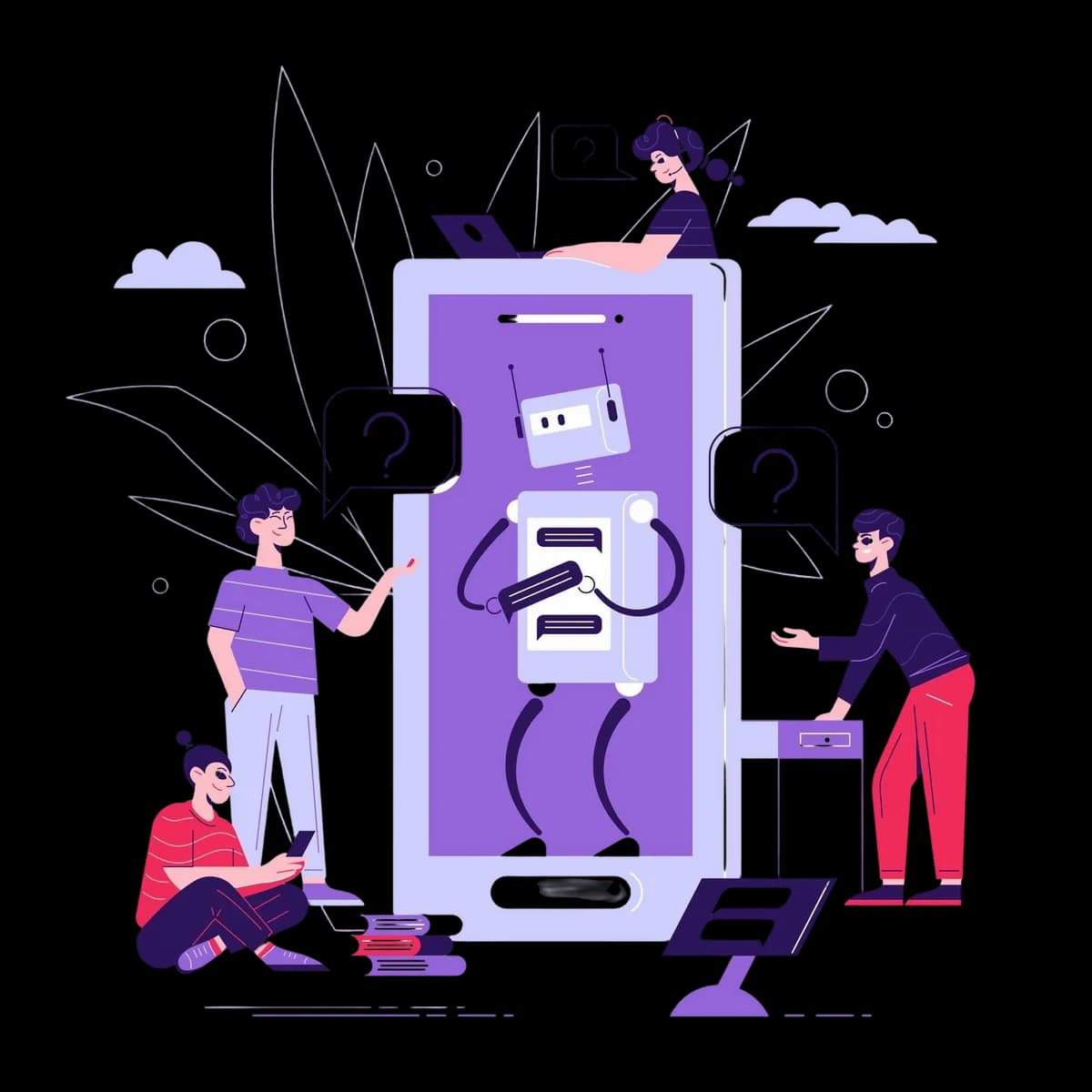 Team interacting with an AI system to ask questions and understand information.