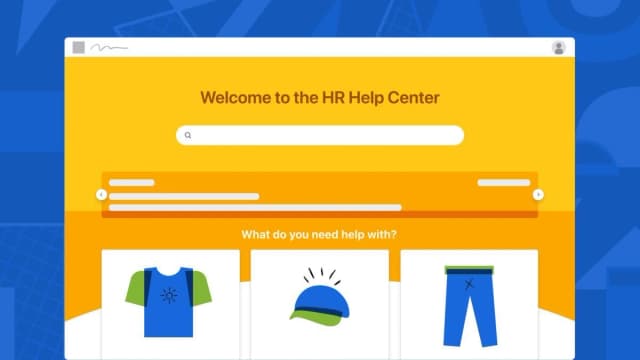 HR Help Center interface with a search bar and categorized support options.