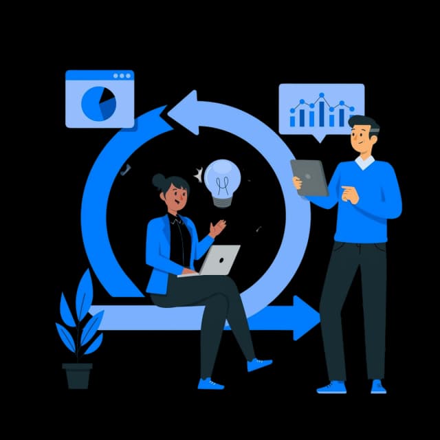 Background illustration with abstract digital elements, possibly representing technology, data flow, or modern UI/UX design.