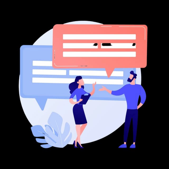 Two colleagues having a business discussion with speech bubbles overhead.