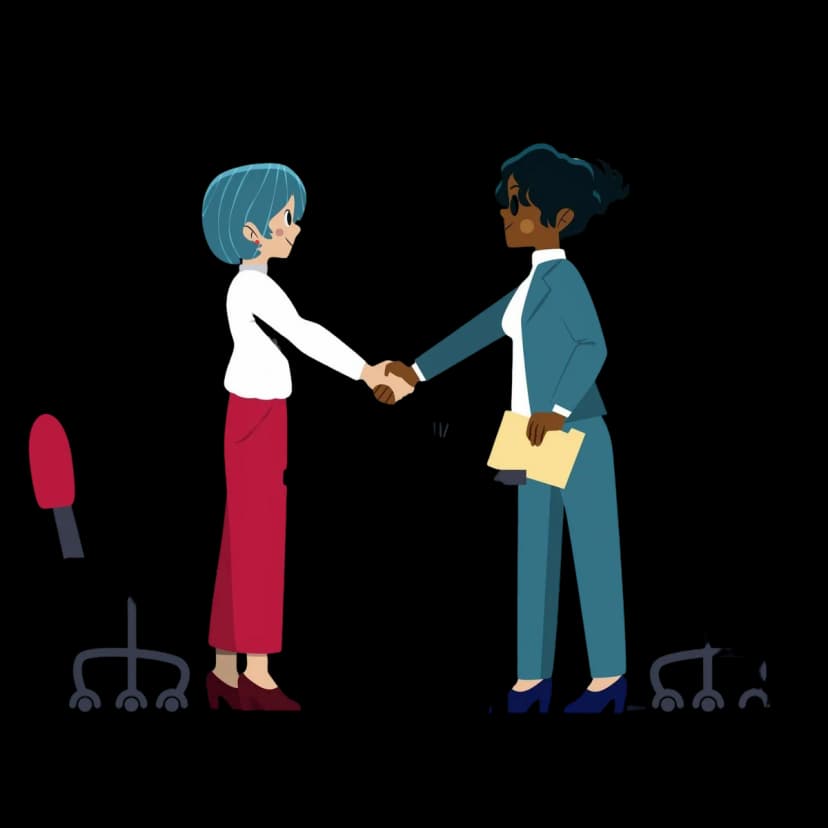 Illustration of two colleagues shaking hands during a workplace introduction.