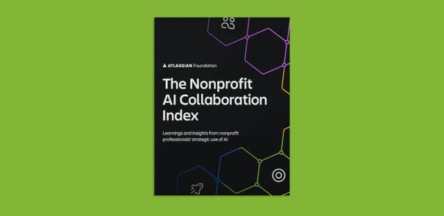 Cover of Atlassian’s “The Nonprofit AI Collaboration Index” report on a green background.