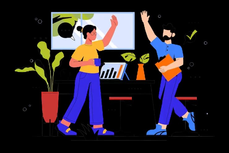 Illustration of two people at a workplace