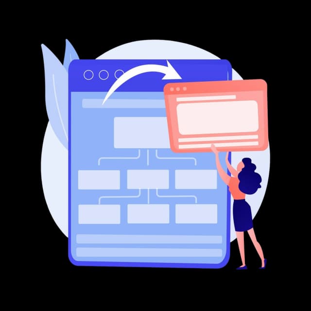 Illustration of a person adding a content block to a web interface, symbolizing cloud-based content management or web design.