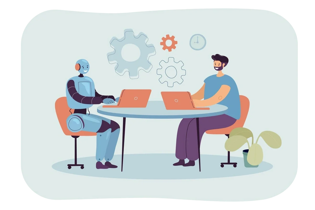 Illustration depicting AI agents supporting work in an enterprise