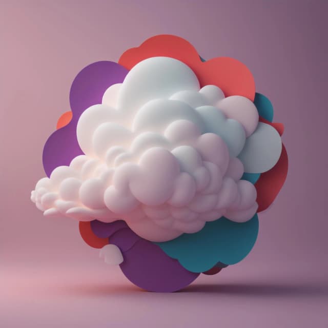 A 3D illustration of a multicolored cloud with a soft texture on a pink background.