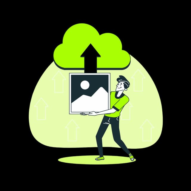 Person uploading an image to cloud storage, symbolizing digital content management.