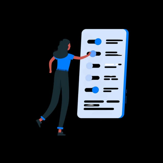 Person interacting with a large mobile interface, adjusting settings or preferences.