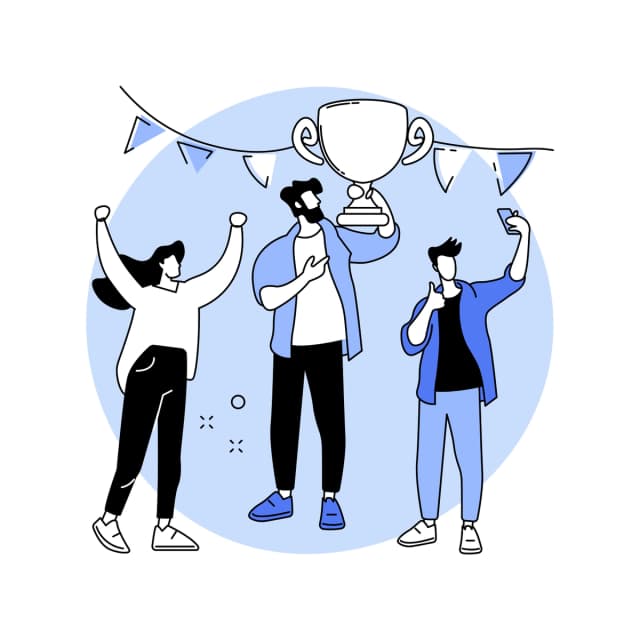 Illustration of a team celebrating an achievement with a trophy, representing success and teamwork.