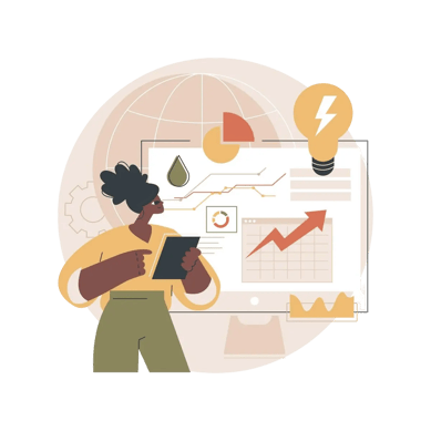 Woman using a tablet to review charts and resource metrics, illustrating data-driven energy or resource management.