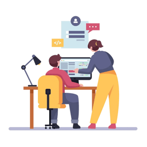 Team of software developers collaborating with an AI technology concept.