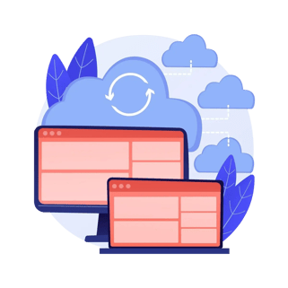 Illustration of cloud synchronization between multiple systems and cloud environments.