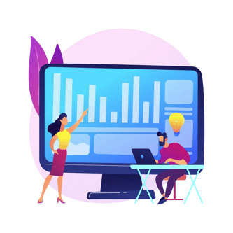 Engineers reviewing a Bitbucket Pipelines metrics dashboard on a laptop.