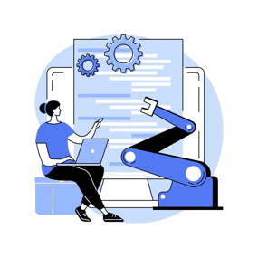 Business person configuring an automation software interface on a computer.